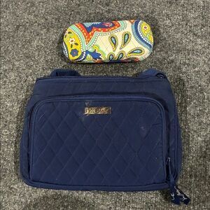Vera Bradley NAVY BLUE Quilted Crossbody HandBag Purse Hipster & Glasses Case